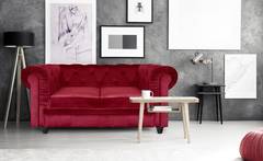 Grand Canapé Chesterfield 2-Sitzer Sofa mit Samtbezug Rot
