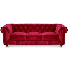 Grand canapé 3 places Chesterfield Velours Rouge