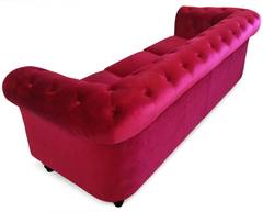 Grand canapé 3 places Chesterfield Velours Rouge