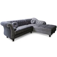 Canapé d'angle Brittish Velours Argent style Chesterfield