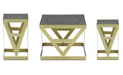 Set di 3 tavolini Amstra in vetro fumé e metallo dorato
