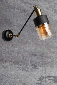 Wandlamp met scharnierarm en 2 draaipunten Tropaeum cilinder Ø10 cm Metaal Amberkleurig Glas Zwart