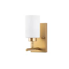 Aplique 1 lámpara Abbas Metal dorado y cristal opaco blanco