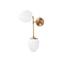 Wandleuchte 2 Lampen Globus umgedrehtes Ei Ovum 15 x 35 cm Metall Glas vergoldet antik Weiß