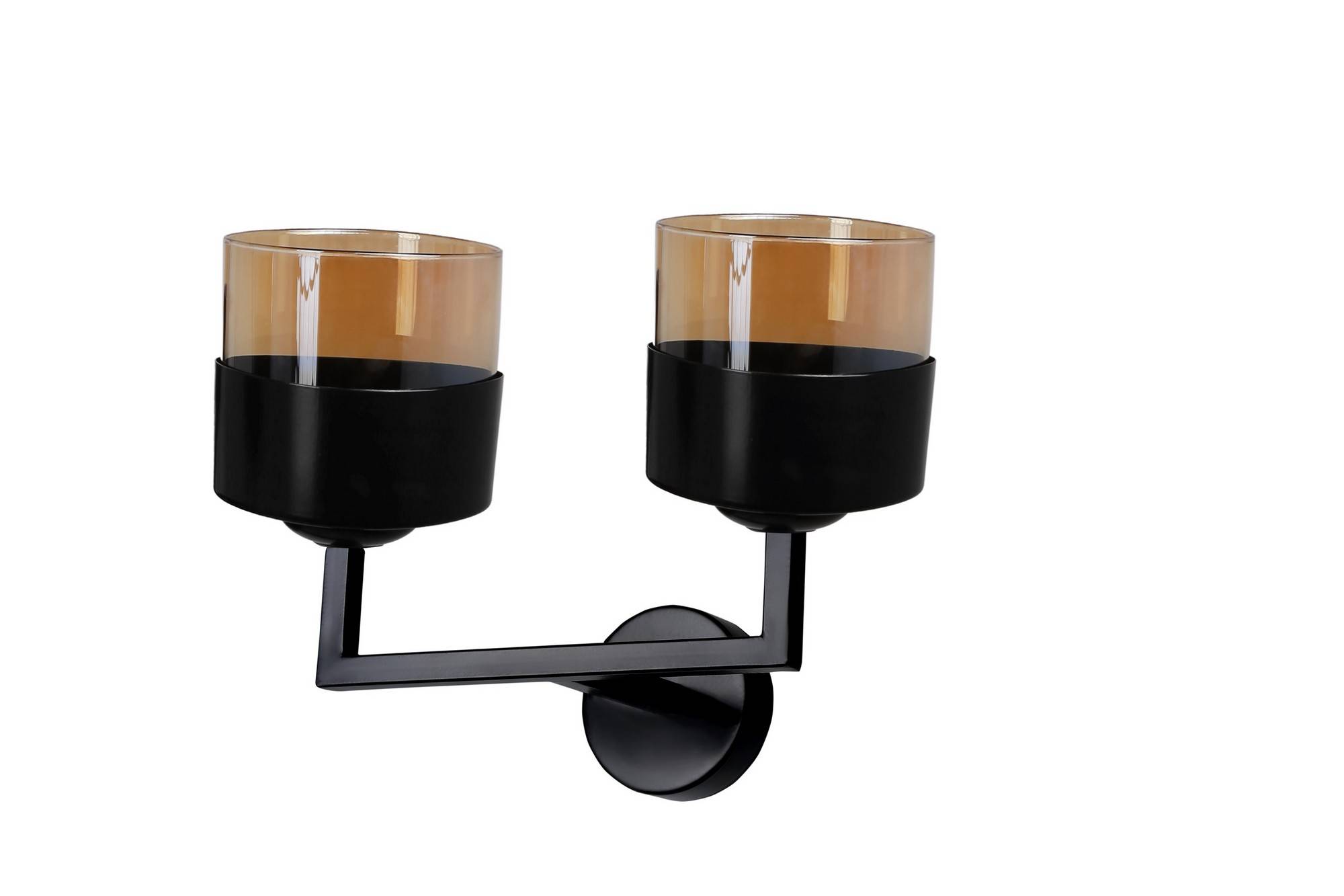 Wandlamp 2 lampen steun L cilinder Tropaeum 35 x 20 x 26 cm Metaal Amberkleurig glas Zwart
