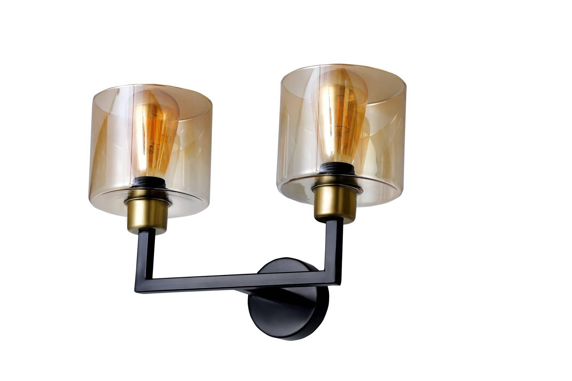 Wandlamp 2 lampen steun L cilinder Tropaeum 35 x 20 x 26 cm Metaal Amberkleurig Glas Antiek Goud