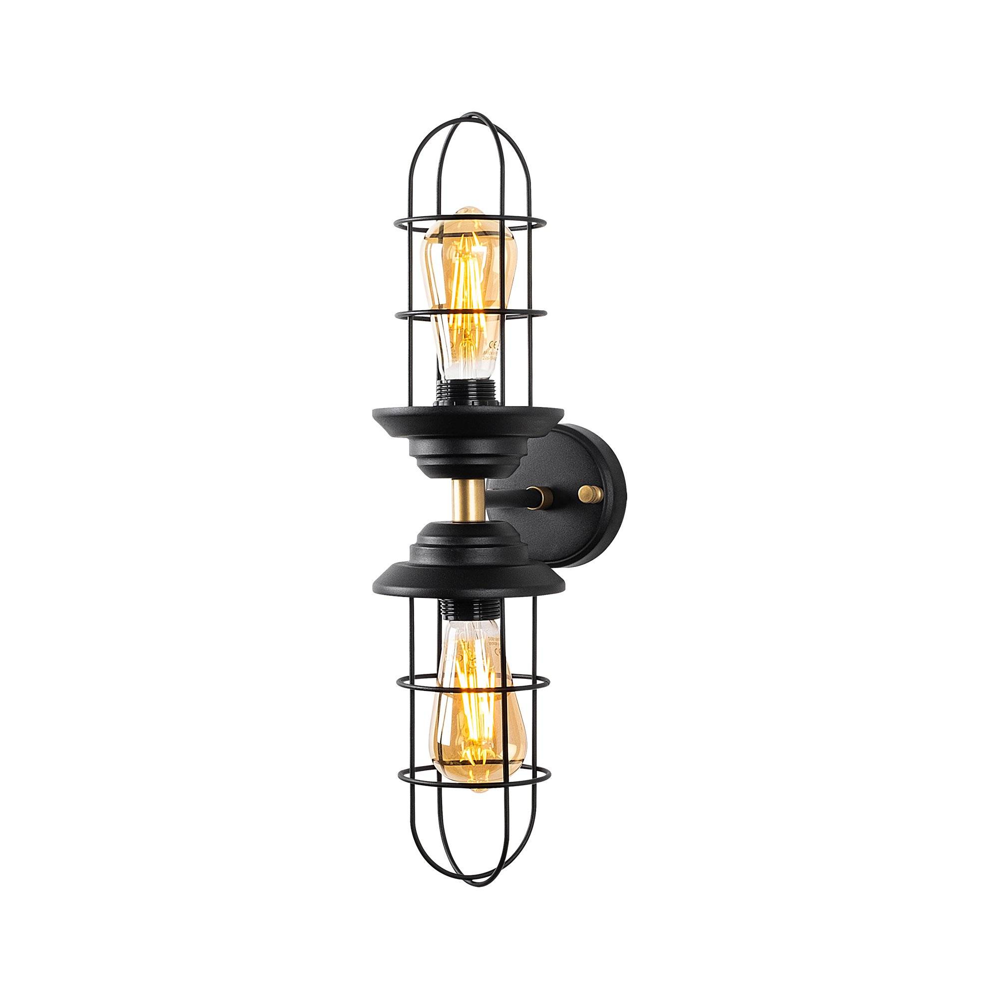 Industriële stijl 2-lamps wandlamp Tergony Metaal Zwart