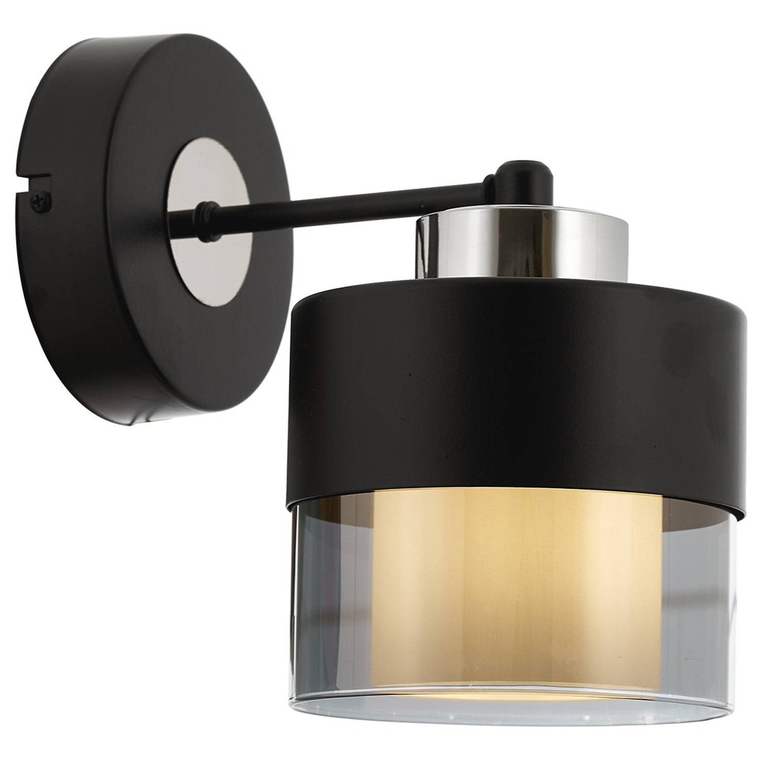 Wandlamp Bistot H23cm Zwart en Zilver Metaal en Rookglas