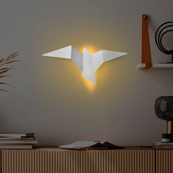Applique murale design oiseau origami Garuda L56cm Métal Blanc