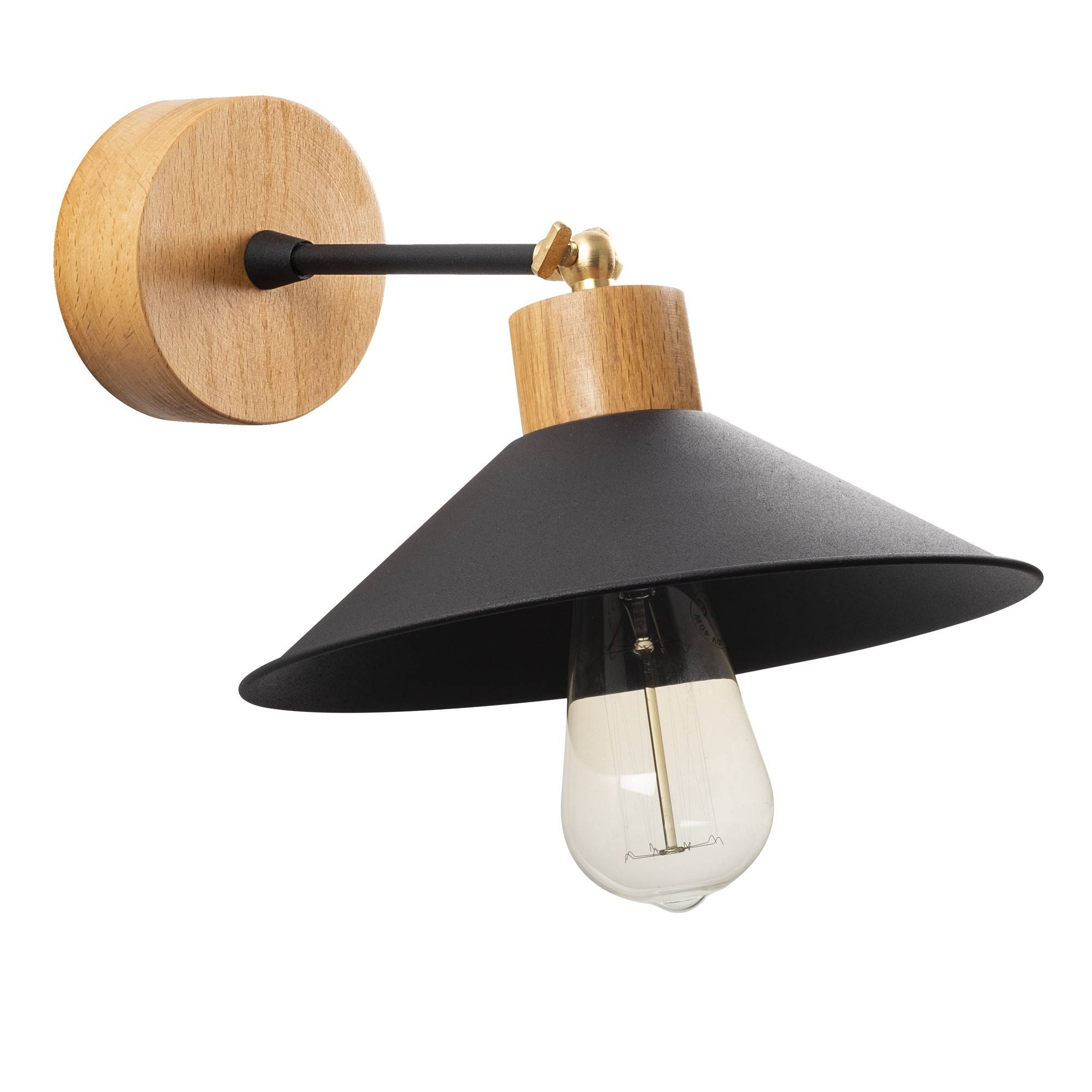 Prismol, lampada da parete in legno naturale e metallo nero