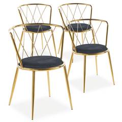 Set von 4 Design-Stühlen Arlekine Metall Gold und Samt Schwarz