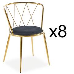 Set von 8 Design-Stühlen Arlekine Metall Gold und Samt Schwarz