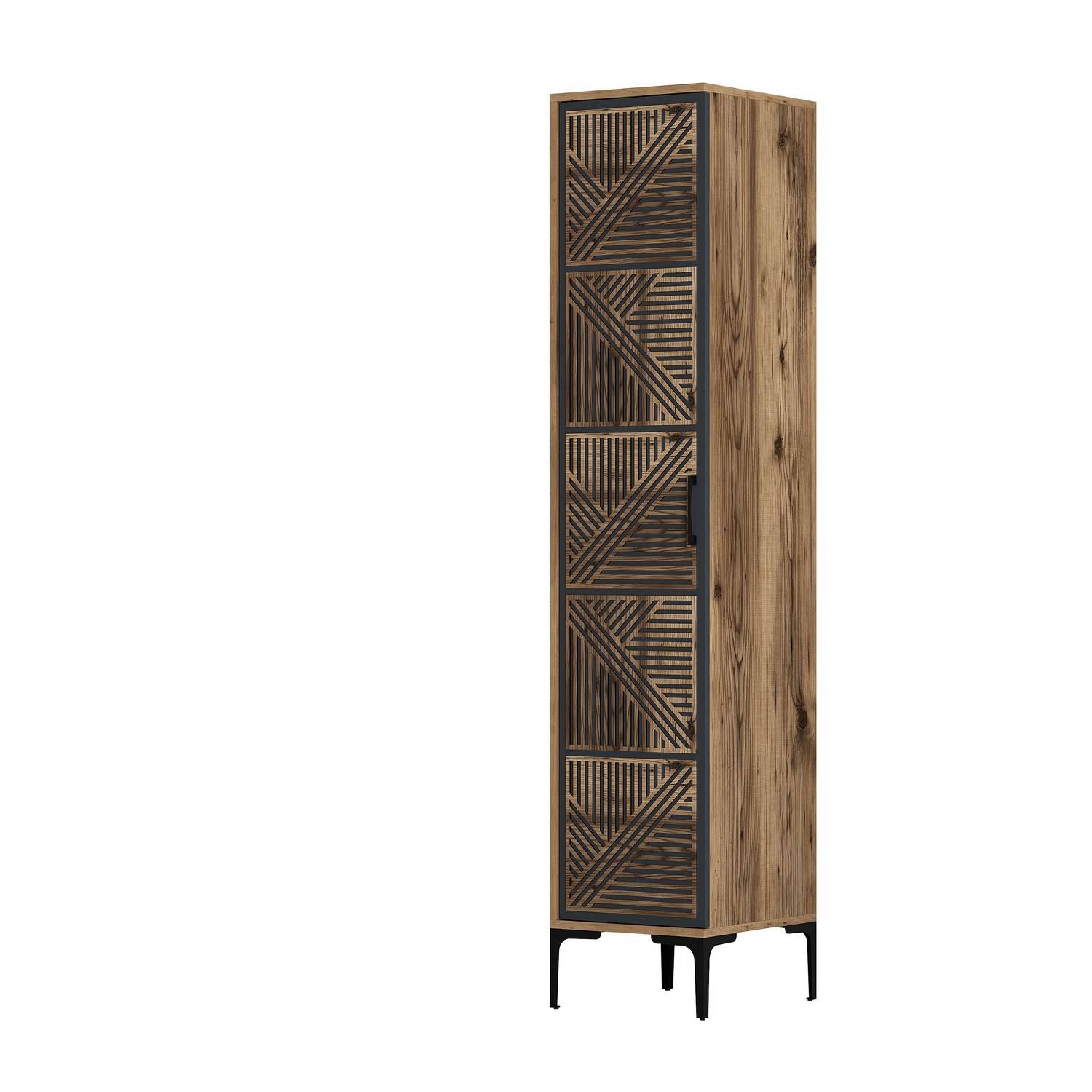 1-deurs kledingkast in industriële stijl Akay L40cm Geometrisch patroon Donker hout en antraciet