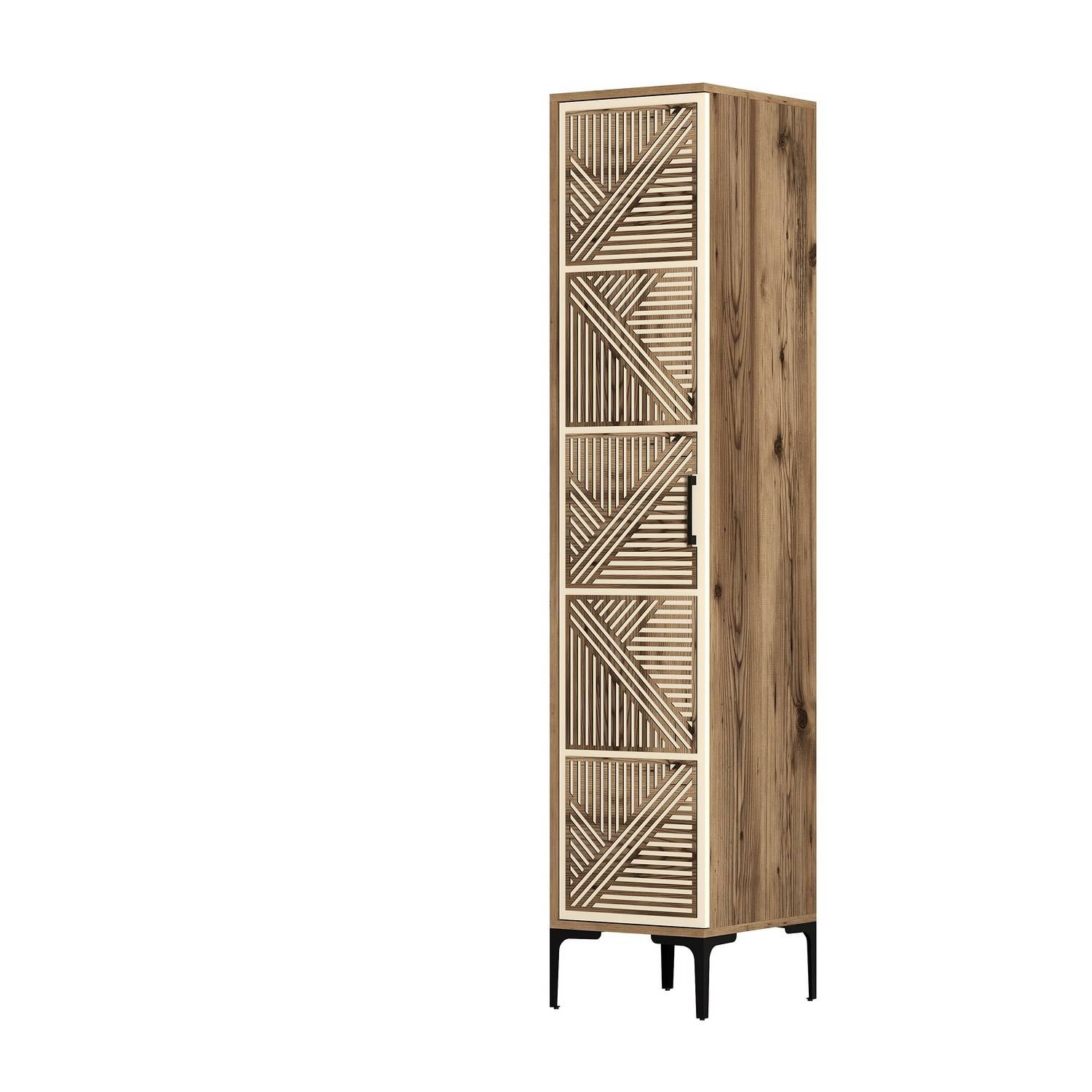 1-deurs kledingkast in industriële stijl Akay B40cm Geometrisch patroon Donker hout en crèmewit