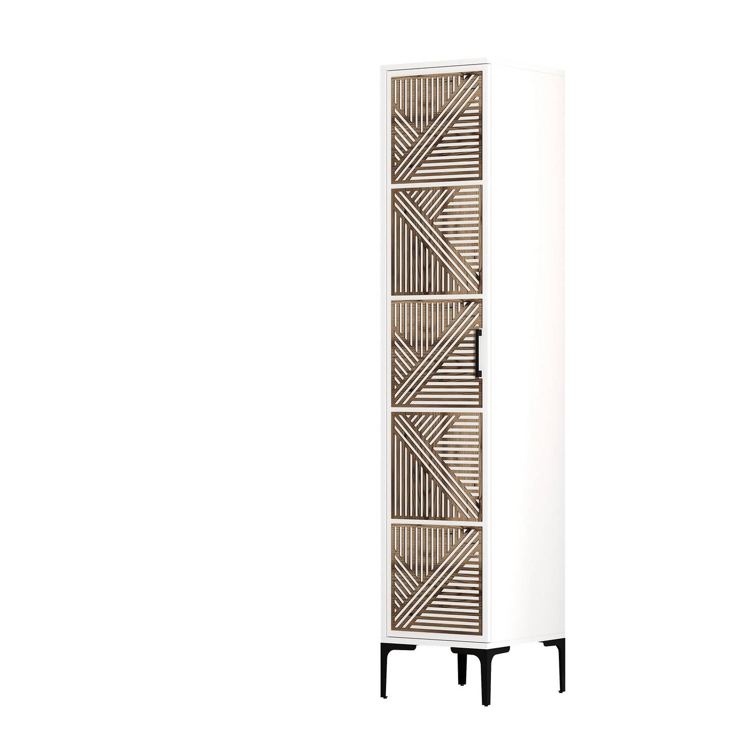 1-deurs kledingkast in industriële stijl Akay B40cm Geometrisch patroon Wit en donker hout