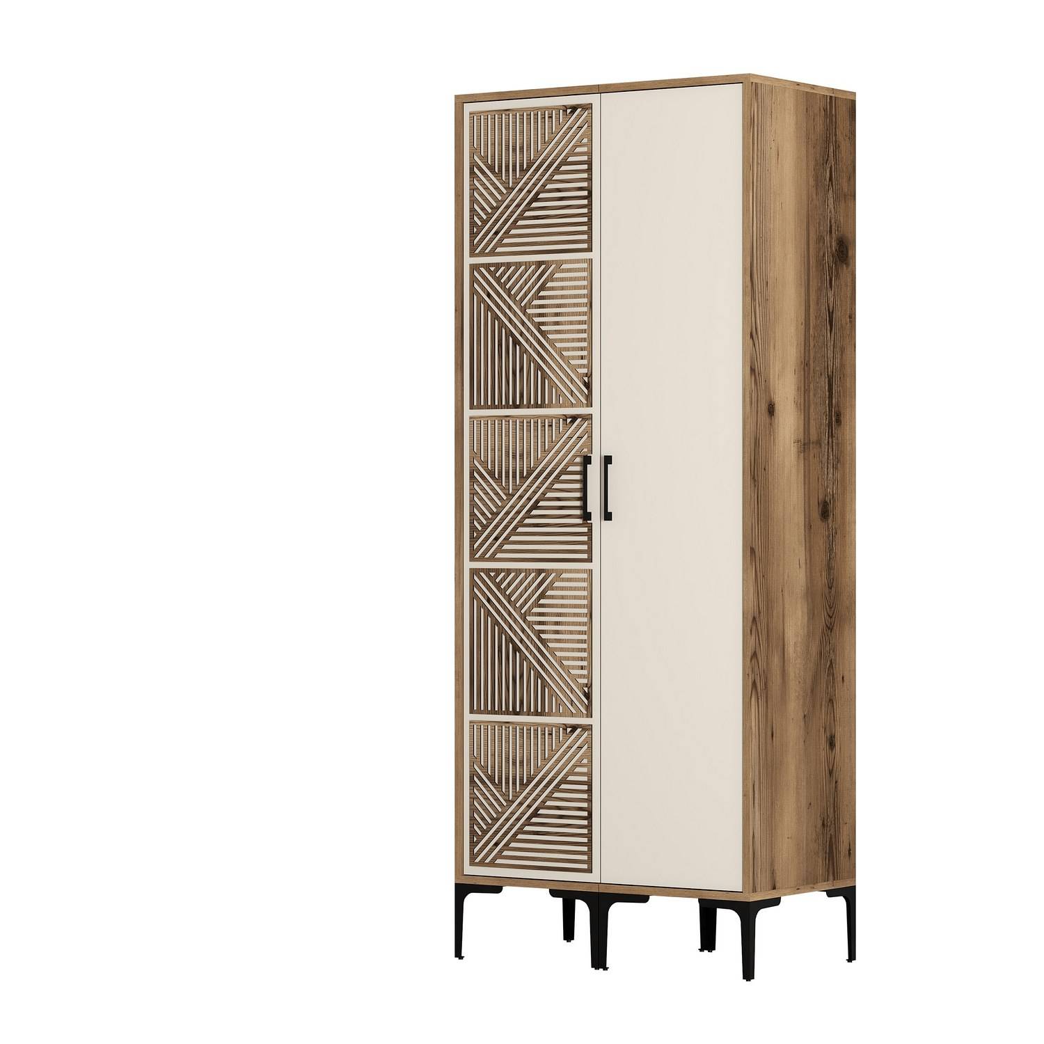 2-deurs, 1-deurs kledingkast Akay met geometrisch patroon Akay L80cm Donker hout en crèmewit