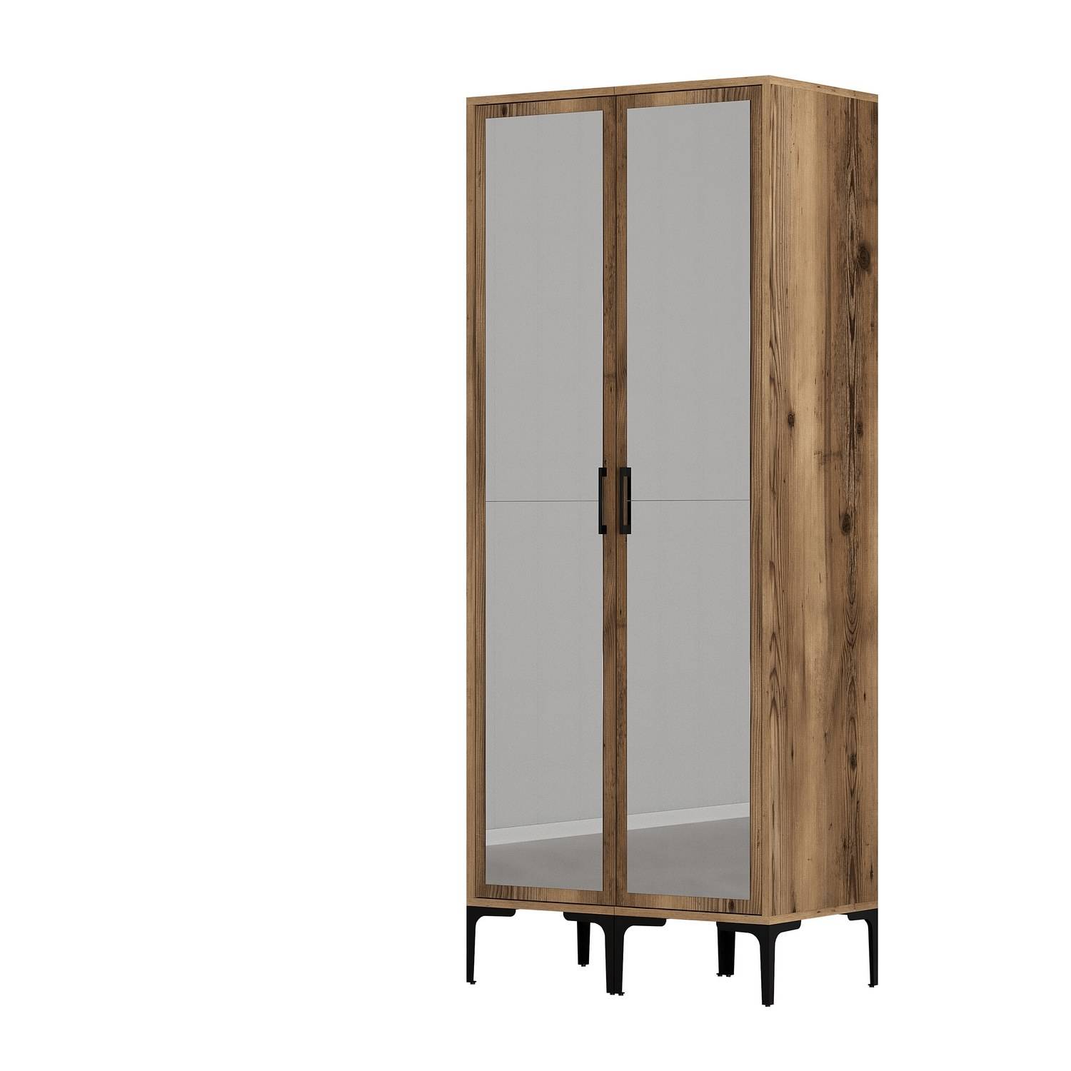 2-deurs kledingkast met spiegel in industriële stijl Akoy L80cm Donker hout