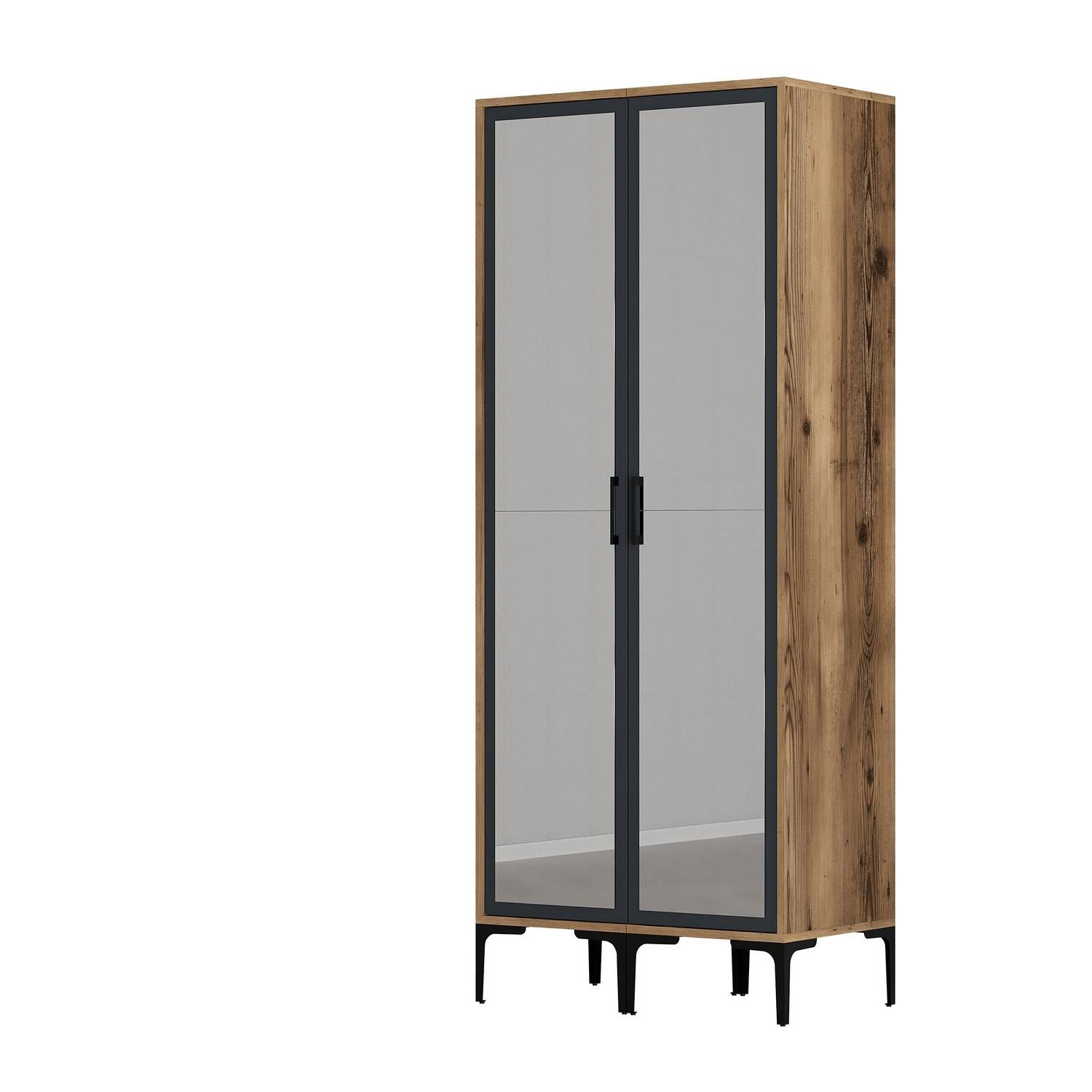 2-deurs kledingkast met spiegel in industriële stijl Akoy L80cm Donker hout en antraciet
