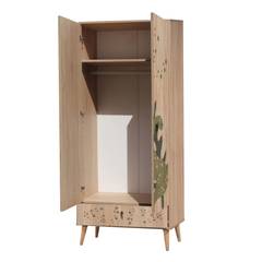 Schrank 2 Türen und 1 Schublade für Kinder Pertha B80cm Holz Motiv Dinosaurier Grün