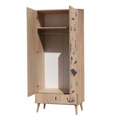 Schrank 2 Türen und 1 Schublade für Kinder Pertha B80cm Holz Walmotiv Blau
