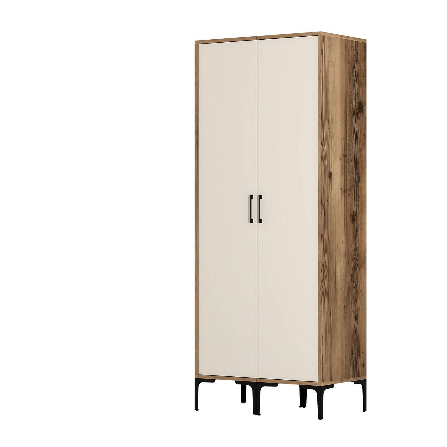Akoy 2-deurs kledingkast in industriële stijl L80cm Donker hout en crèmewit