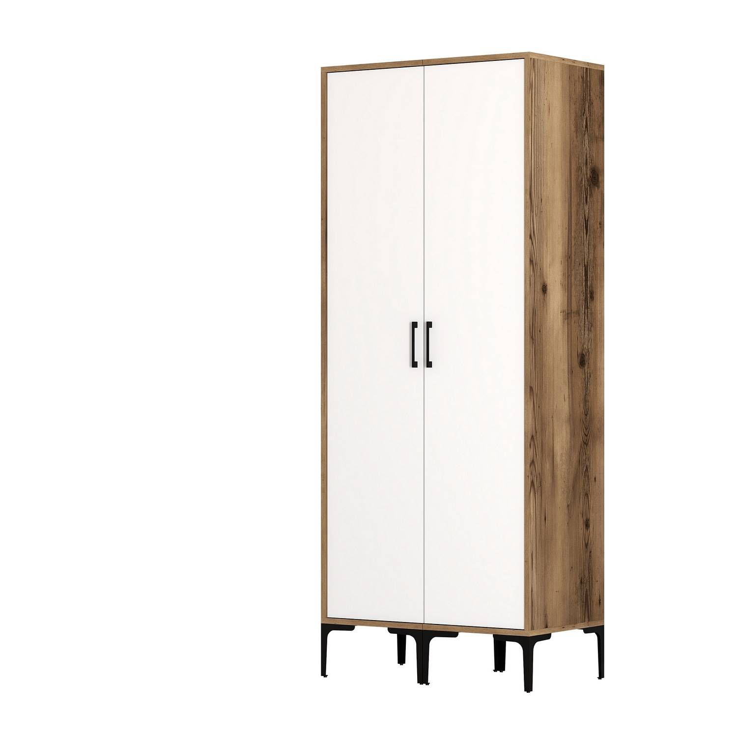 Akoy 2-deurs kledingkast in industriële stijl L80cm Donker hout en wit