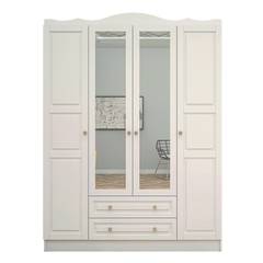 Armoire 4 portes, 2 tiroirs et 2 miroirs Kimora 140cm Bois Blanc