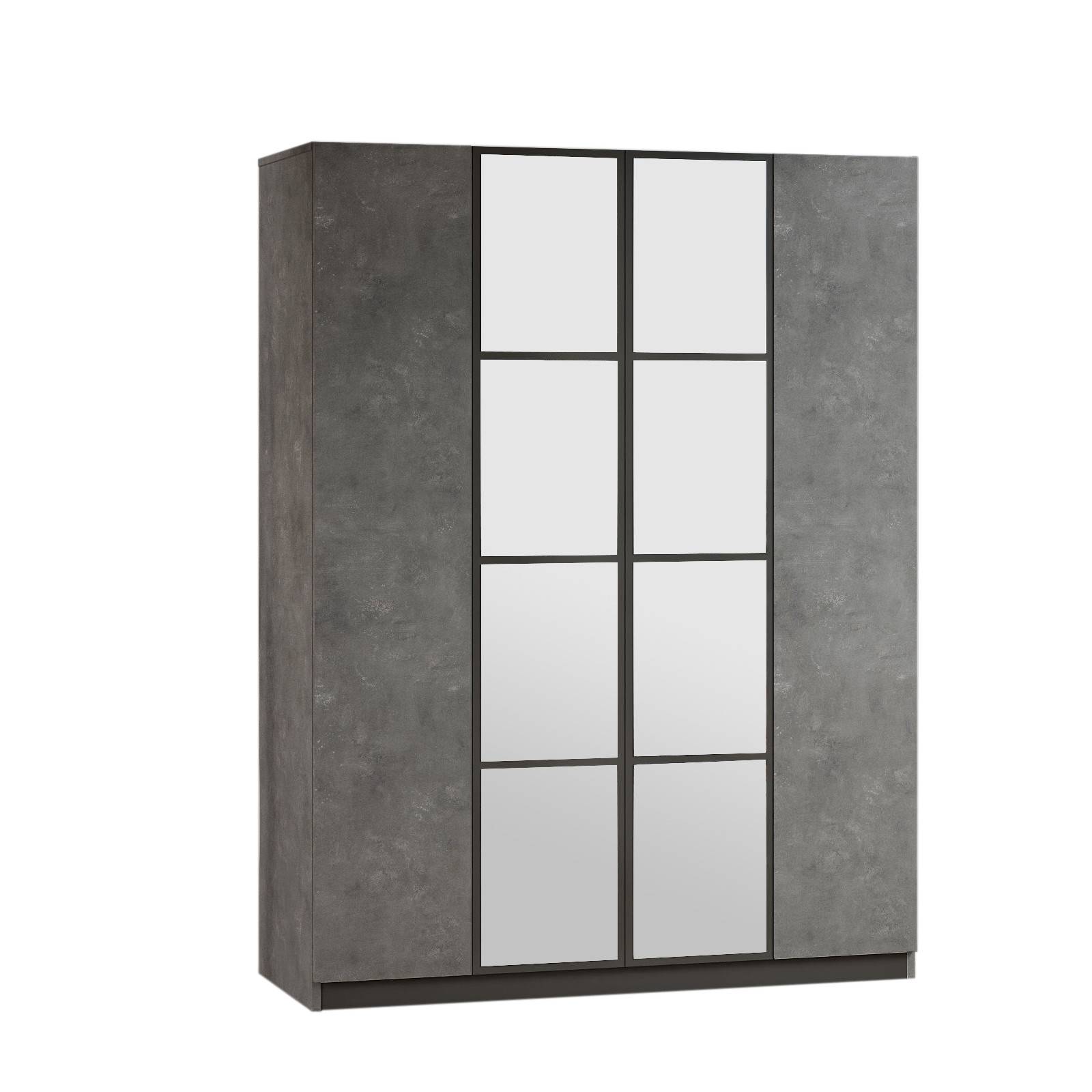 4-deurs kleerkast met spiegel Natho 138.4cm Houtgrijs en Antraciet