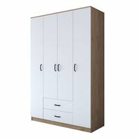 Schrank 4 Türen und 2 Schubladen Kolibris B140x210cm Holz hell und Weiß