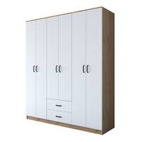 Schrank 6 Türen und 2 Schubladen Kolibris B180x210cm Holz hell und Weiß