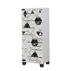 Mueble zapatero Clades W50xH127cm Madera 3D Patrón Geométrico Blanco y Negro