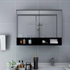 Badezimmer-Spiegelschrank Albin 80x60cm Holz Schwarz und Silber