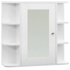 Badezimmer-Spiegelschrank mit 6 Regalen Gabet Weiß 63x67cm Holz Weiß und Silber