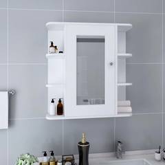 Badezimmer-Spiegelschrank mit 6 Regalen Gabet Weiß 63x67cm Holz Weiß und Silber