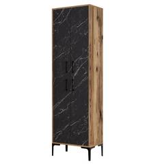 Thidarr Armario de 4 puertas 200cm Metal negro y madera natural y efecto mármol negro