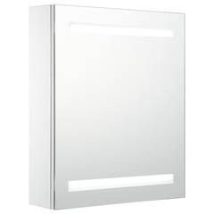 Armoire de salle de bain à miroir Adriana 50x60cm Bois Blanc et Argent et LED Blanc