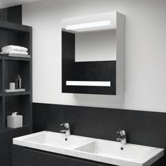 Badezimmer-Spiegelschrank Adriana 50x60cm Holz Weiß und Silber und LED Weiß