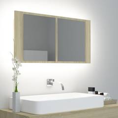 Armoire de salle de bain à miroir Harel 45x90cm Bois chêne et LED Multicolore