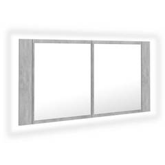 Badezimmer-Spiegelschrank Harel 45x90cm Holz Betongrau und LED Mehrfarbig