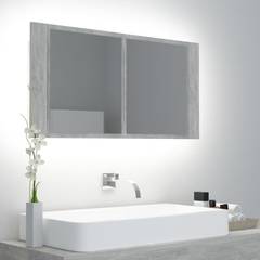 Specchio da bagno Harel 45x90cm Legno Cemento Grigio e LED Multicolore