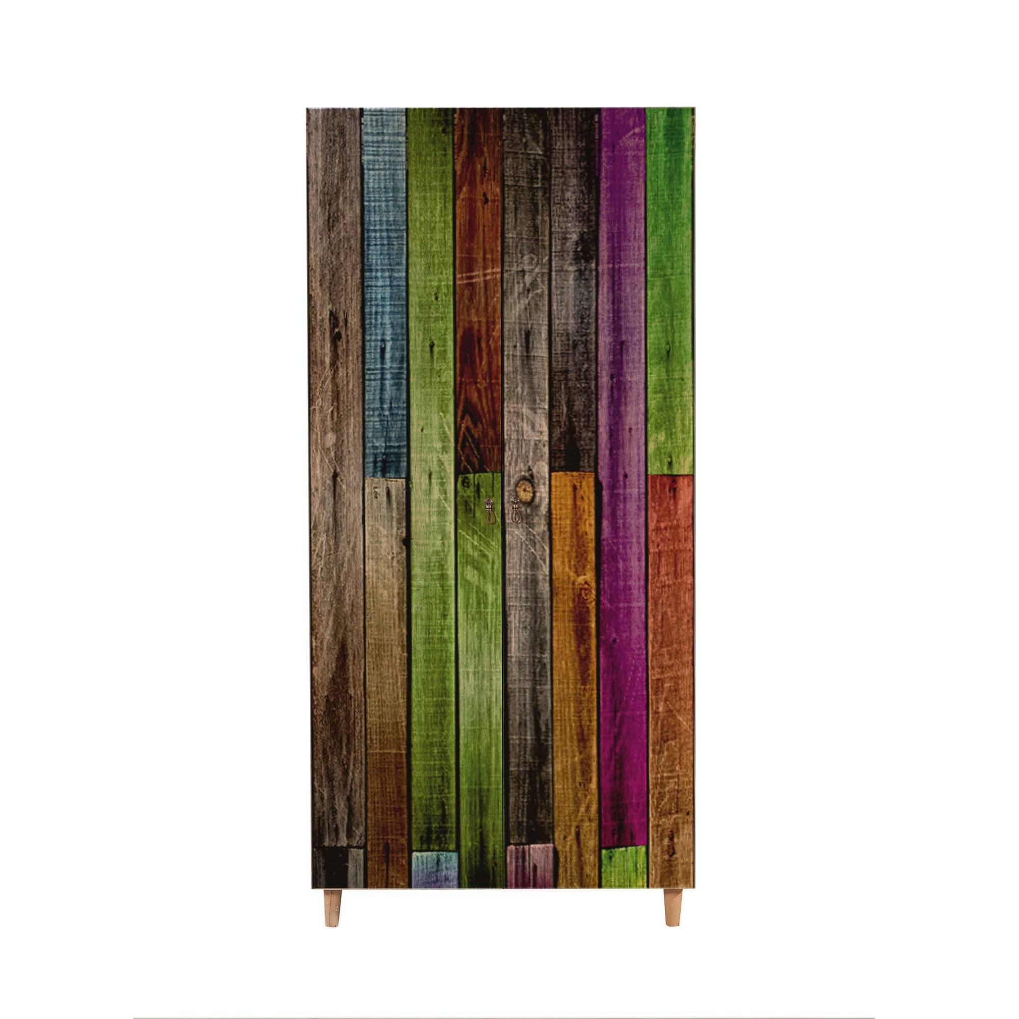 Armadio Infigo a 2 ante 90 cm in legno naturale con motivo a listoni multicolore