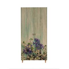 Armadio Infigo a 2 ante 90 cm in legno naturale con motivo floreale bianco e viola