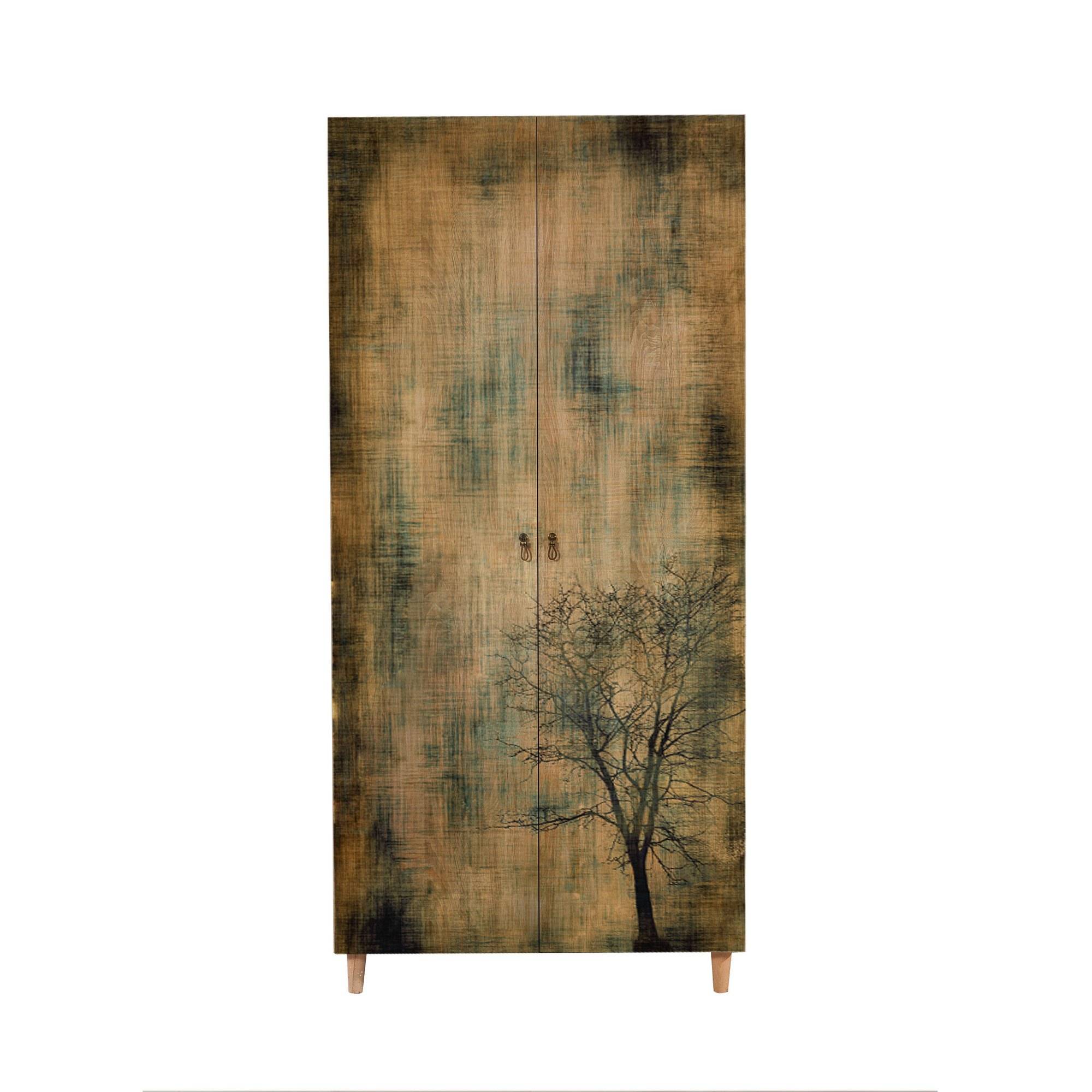 Infigo 2-deurskast met boomprint Melamine Eik Sonomo Multicolour en Charme Wood