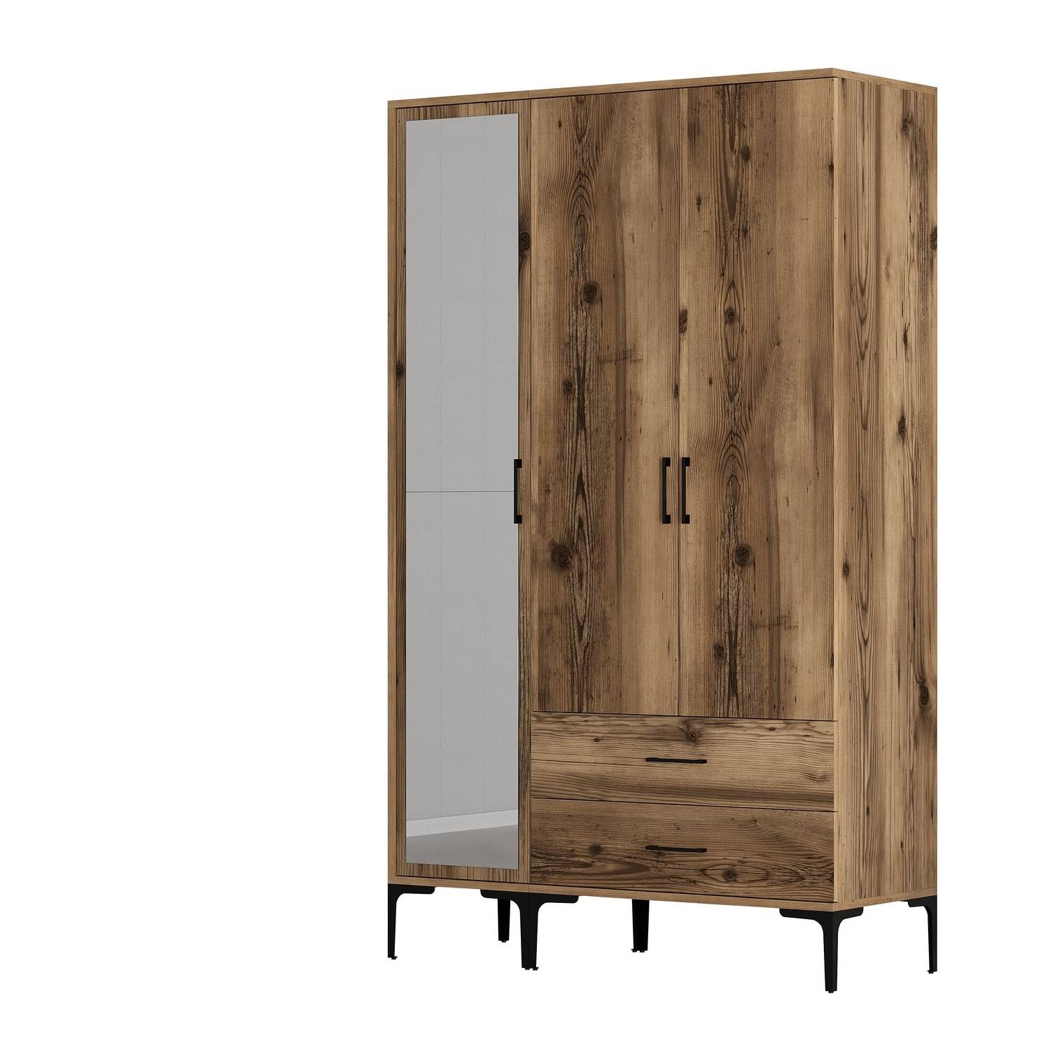 Akoy kastdeur in industriële stijl met spiegel en 2 laden L120cm Donker hout