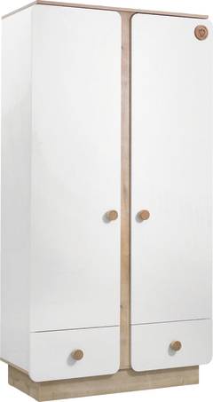 Kinderschrank 2 Türen und 2 Schubladen Tuke L103cm Helles Holz und Weiß