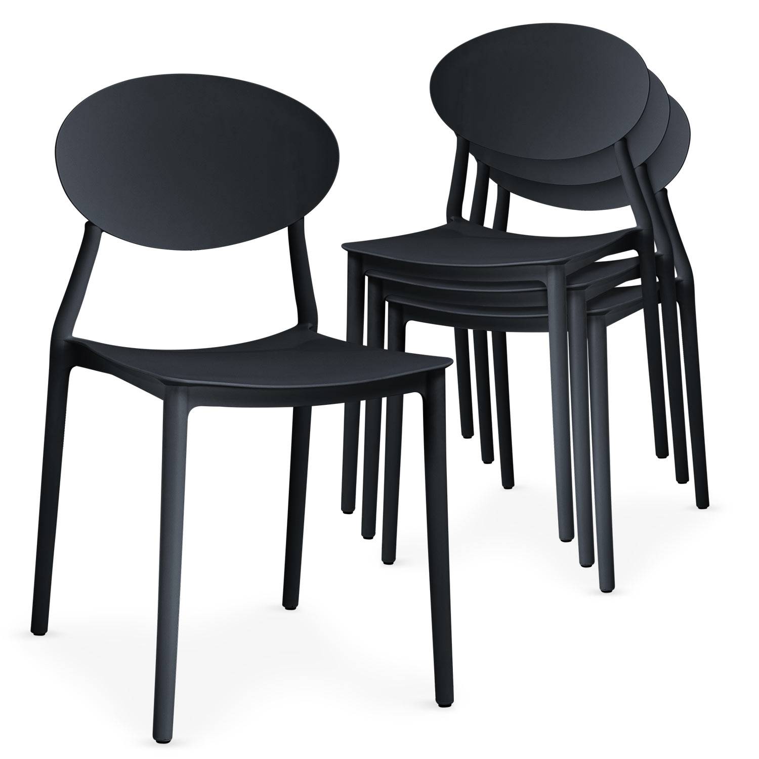 Lot de 4 chaises empilables Nowra avec assise en plastique et Pieds en  métal noir mat