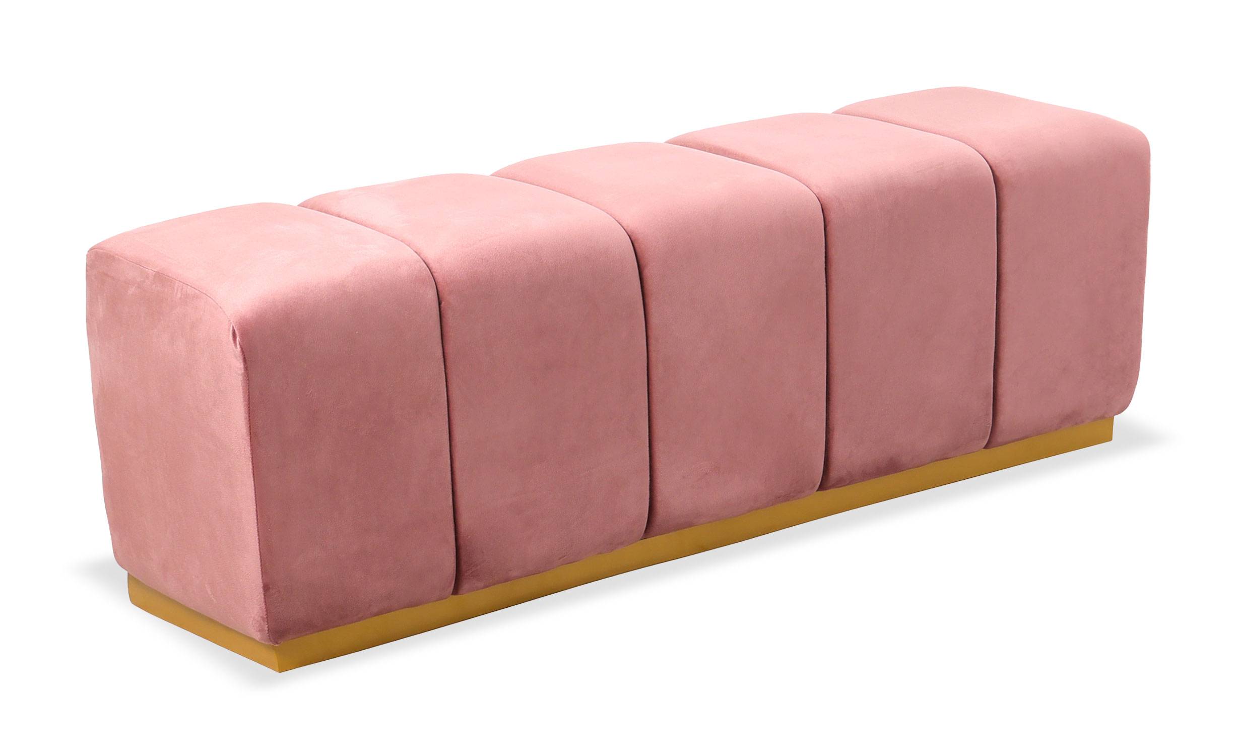 Banqueta acolchada Garamond para comidas o pie de cama en terciopelo rosado