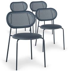 Lote de 4 sillas apilables Bertille efecto estirilla, patas negras y PU gris