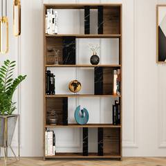 Respenda boekenkast 90x180cm natuurlijk hout en zwart marmer effect