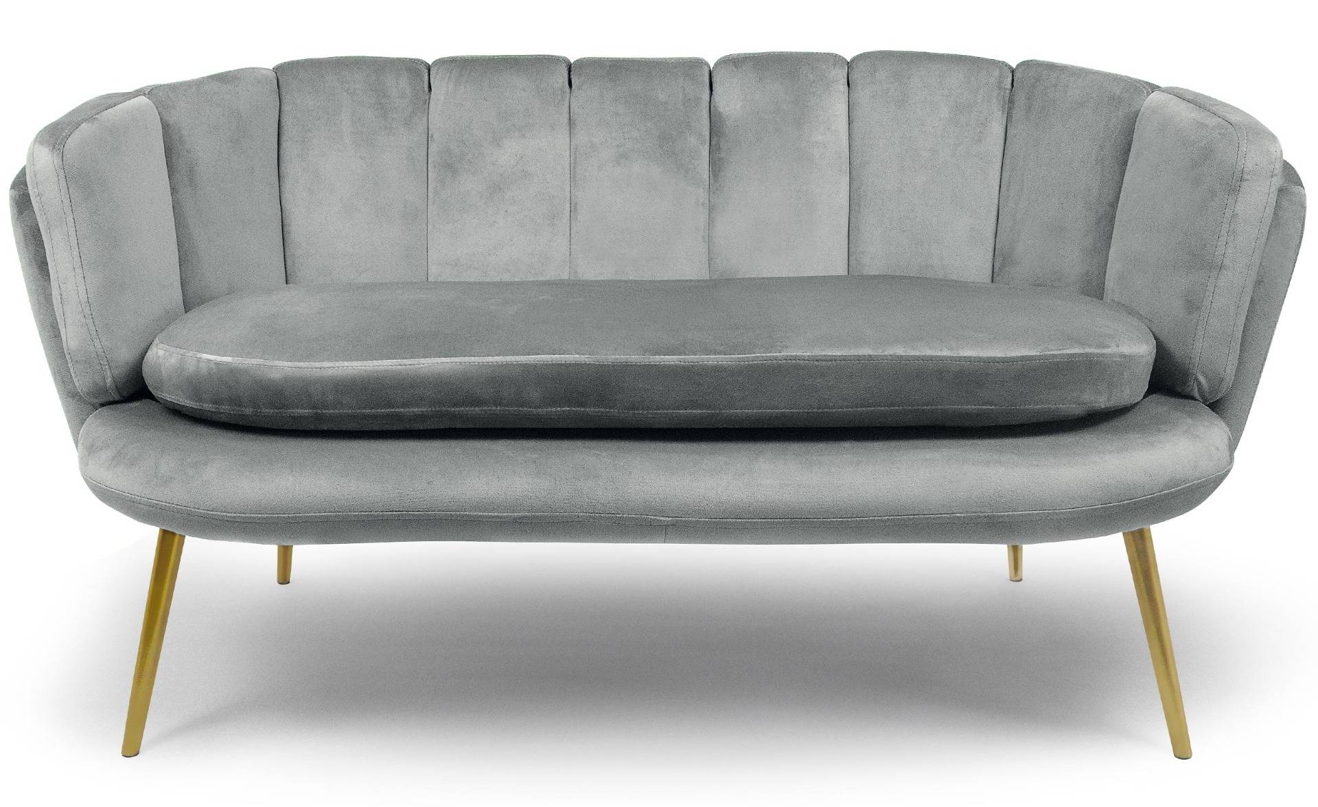 Brenda 2-Sitzer-Sofa mit Samtbezug und goldenen Beinen, Silber